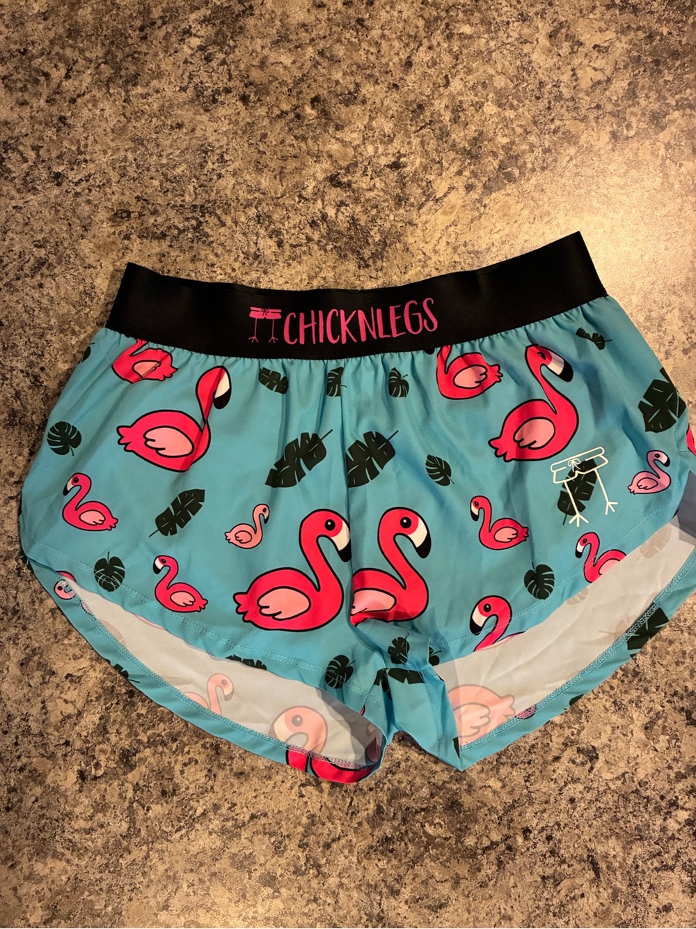 Women's Chicknlegs Blue Flamingo 1.5" Split Shorts - Picture 3 of 7